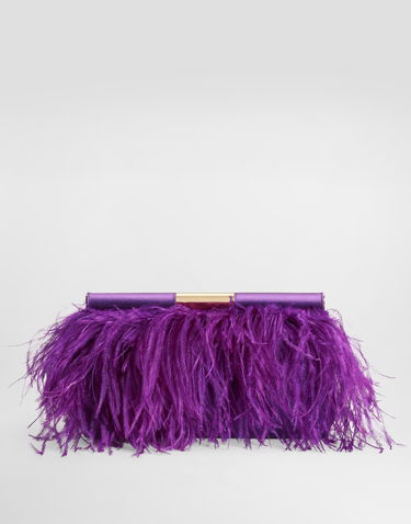 Taška cez rameno Dolce & Gabbana Marlene Satin and Feather Shoulder and Crossbody Bag Fialová | BB7672AO21687623, 2