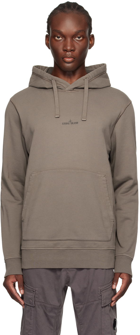 Mikina Stone Island Taupe Printed-Logo Hoodie Béžová | 811566283, 0