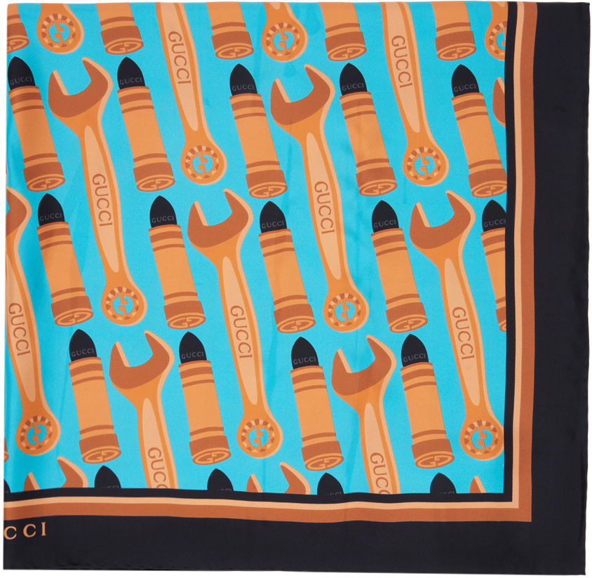 Šál Gucci Lipstick Wrench Silk Scarf "Multicolor" Modrá | 742699 3G001, 0