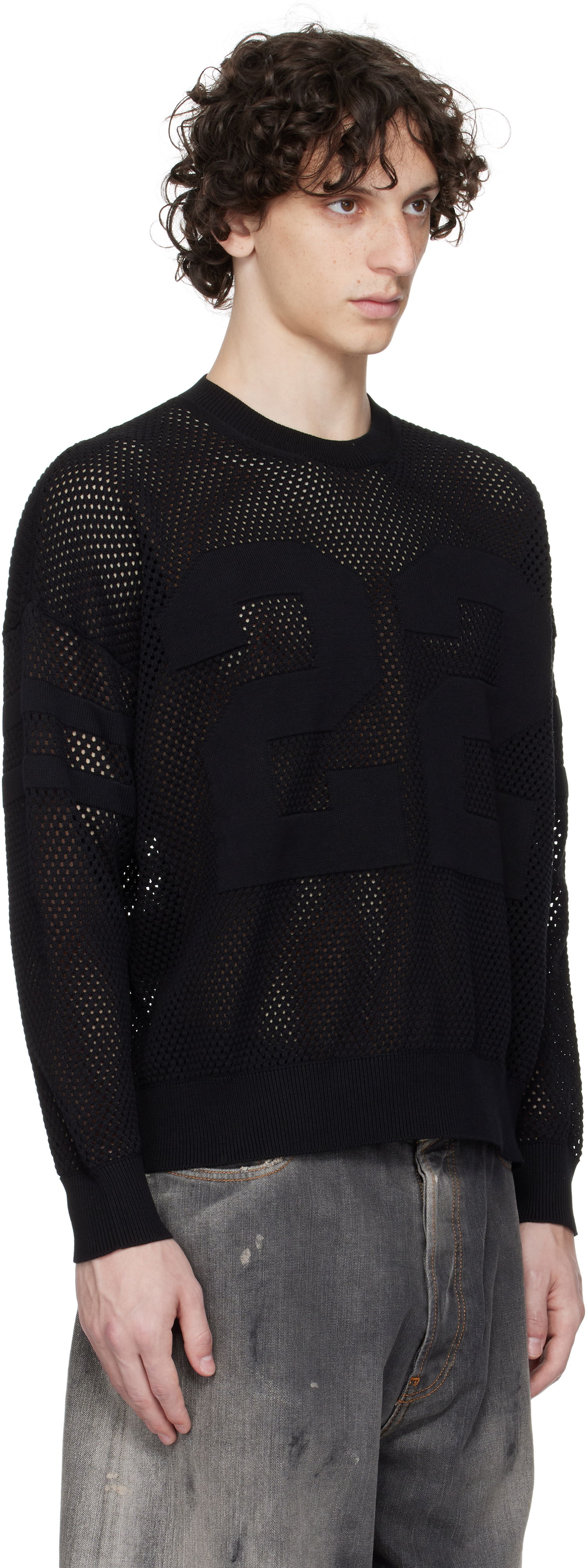 Sveter AMIRI AMIRI '22' Mesh Crewneck Sweater Čierna | AMKNCW1040, 1