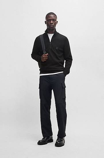 Sveter BOSS Zip-Neck Cotton-Cashmere Sweater Čierna | 50527585, 1