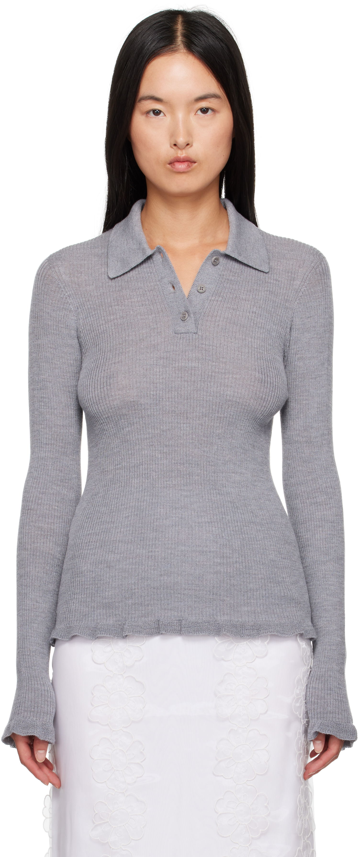 Polo tričko Cecilie Bahnsen Fitted Polo Top Šedá | 3.24KNI50004 ODA TOP, 0