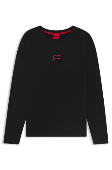 Tričko BOSS Stretch-Cotton Long-Sleeve T-Shirt with Logo Print Čierna | 50525229, 0