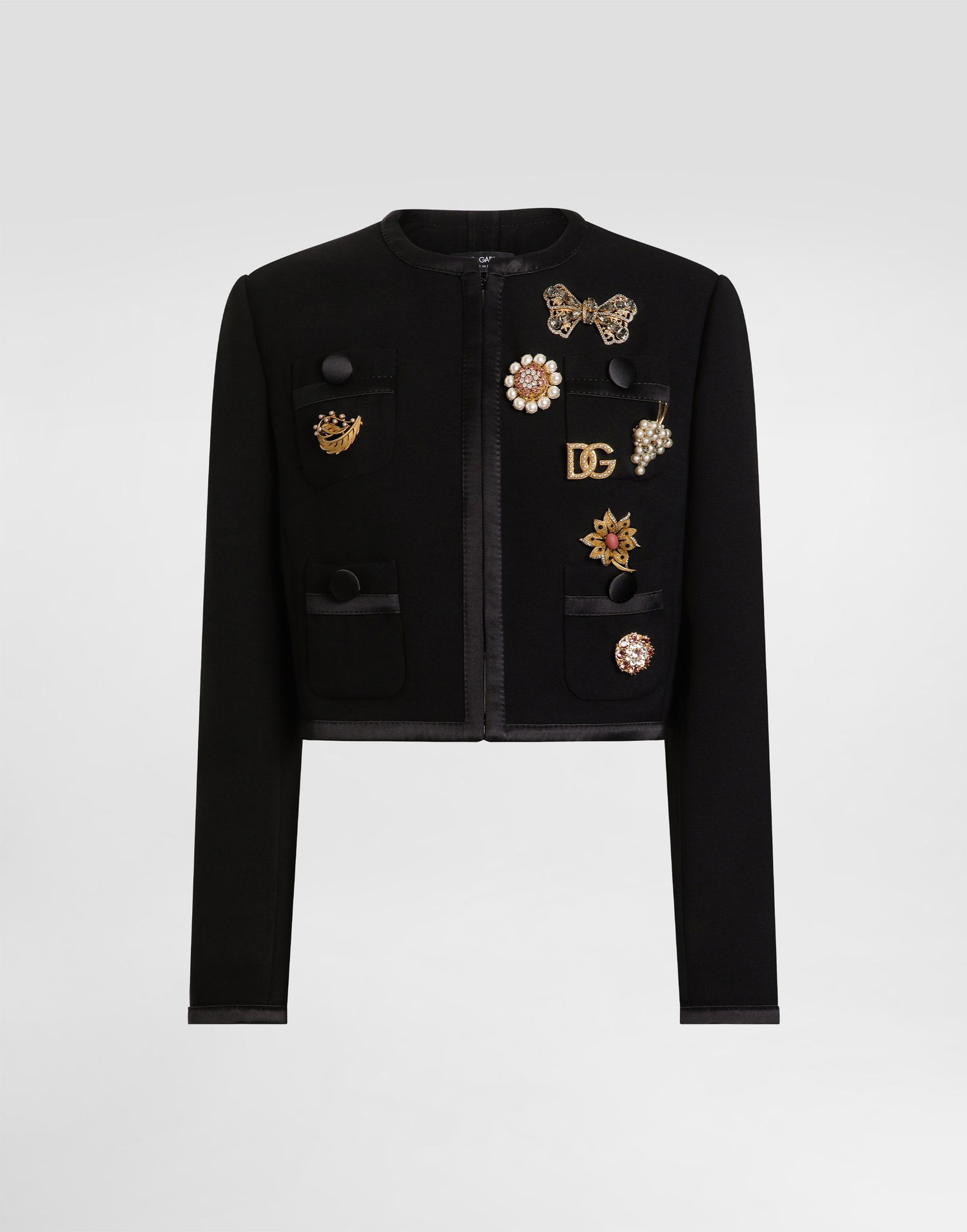 Bunda Dolce & Gabbana Dolce & Gabbana Double Crepe Wool Cropped Jacket with Embellishments Čierna | F27CEZFU2L8N0000, 0