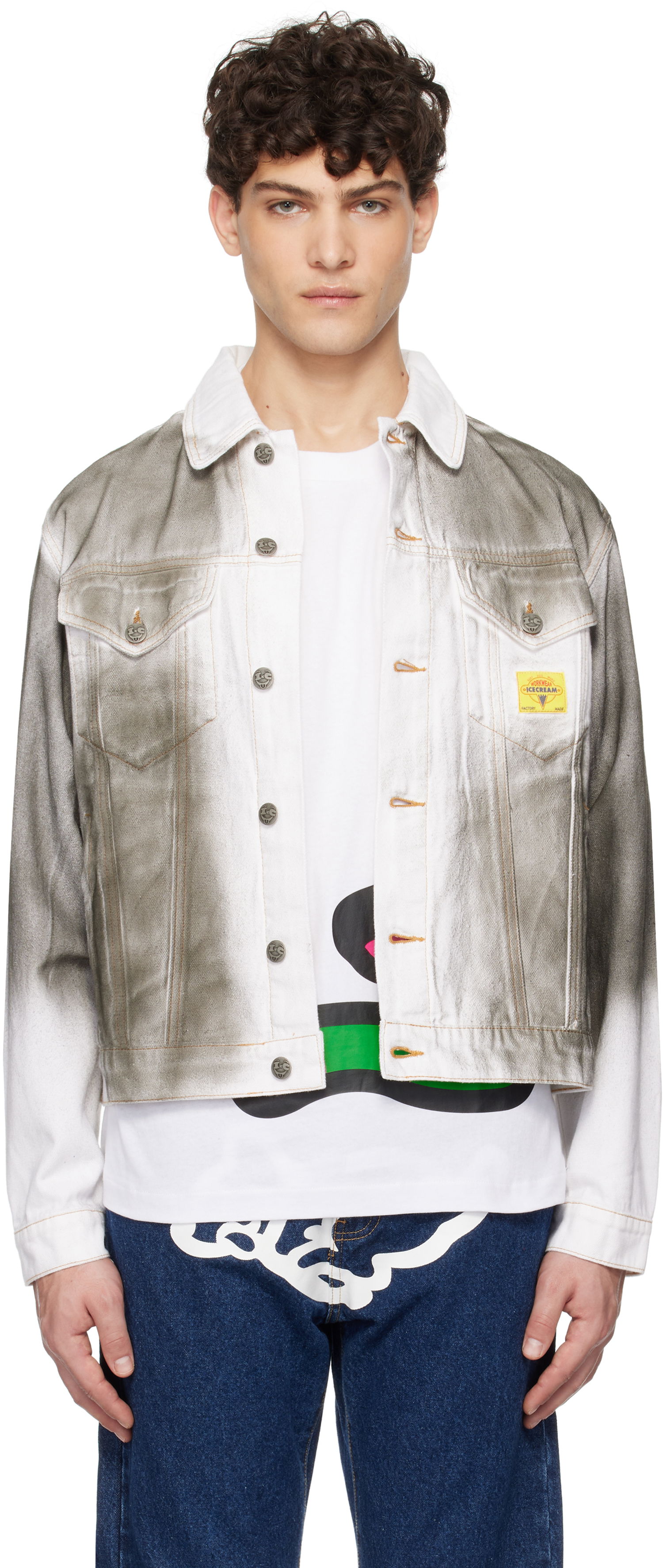 Bunda BBC IceCream ICECREAM Oil Stained Denim Trucker Jacket Šedá | ICW008, 0