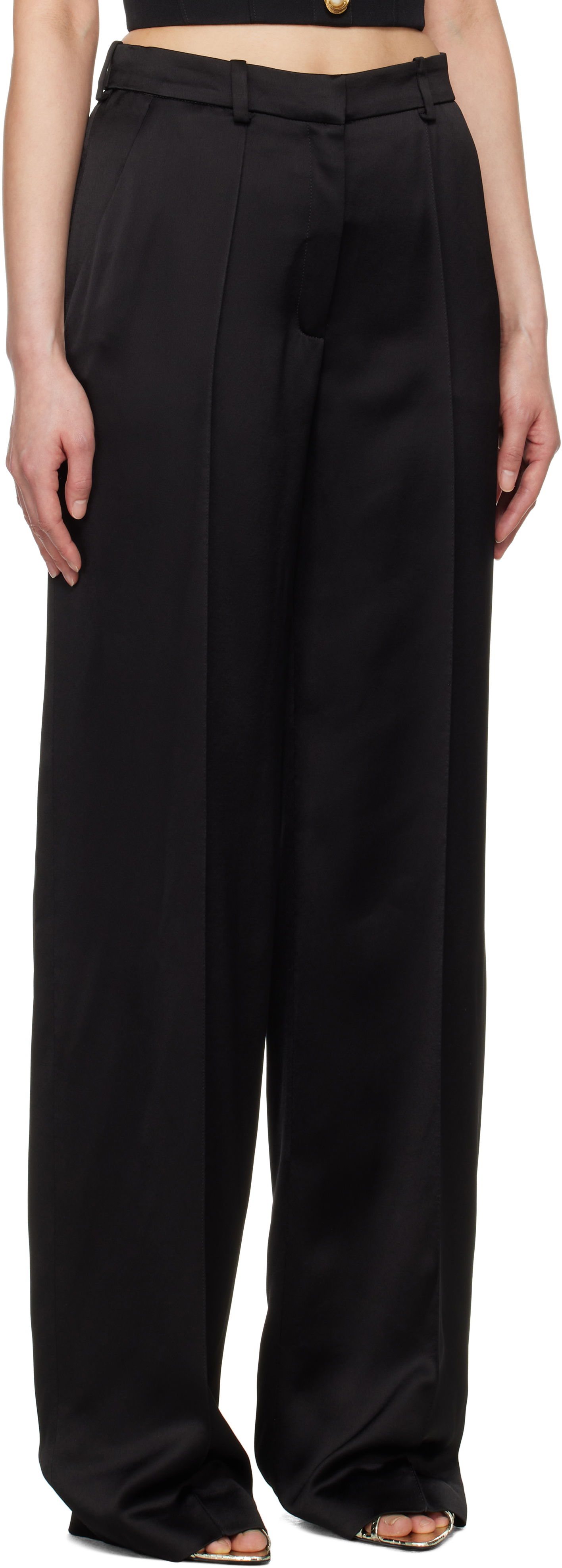Nohavice Balmain Balmain Satin Straight-Leg Trousers Čierna | EF0PO160VB01, 1