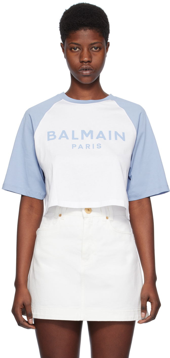 Tričko Balmain Raglan Sleeve T-Shirt Biela | CF1EE090BB02