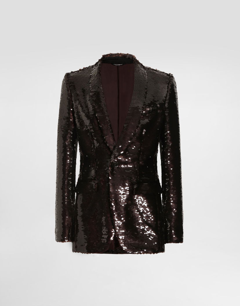 Bunda Dolce & Gabbana Dolce & Gabbana Single-Breasted Sequin Jacket Hnedá | G2VT4TFLSF0M0774