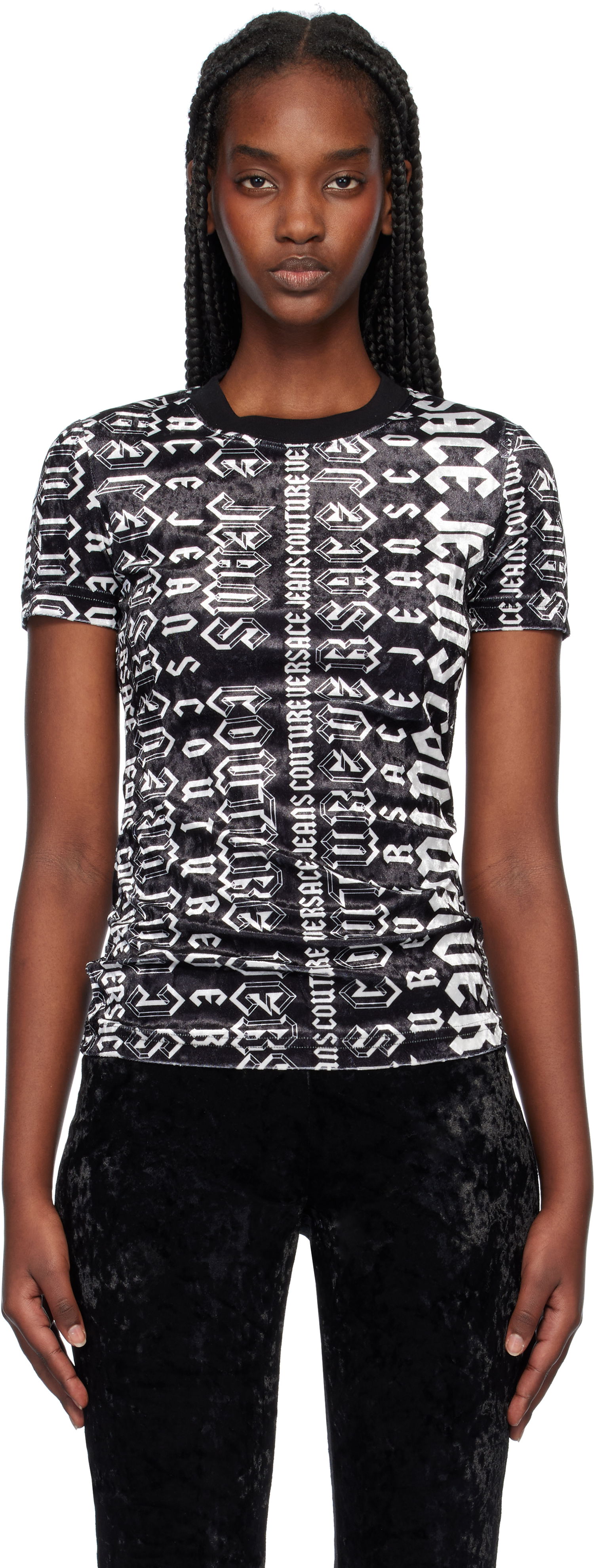 Tričko Versace Couture Logo Velvet T-Shirt Čierna | E77HAH608_EJS403, 0