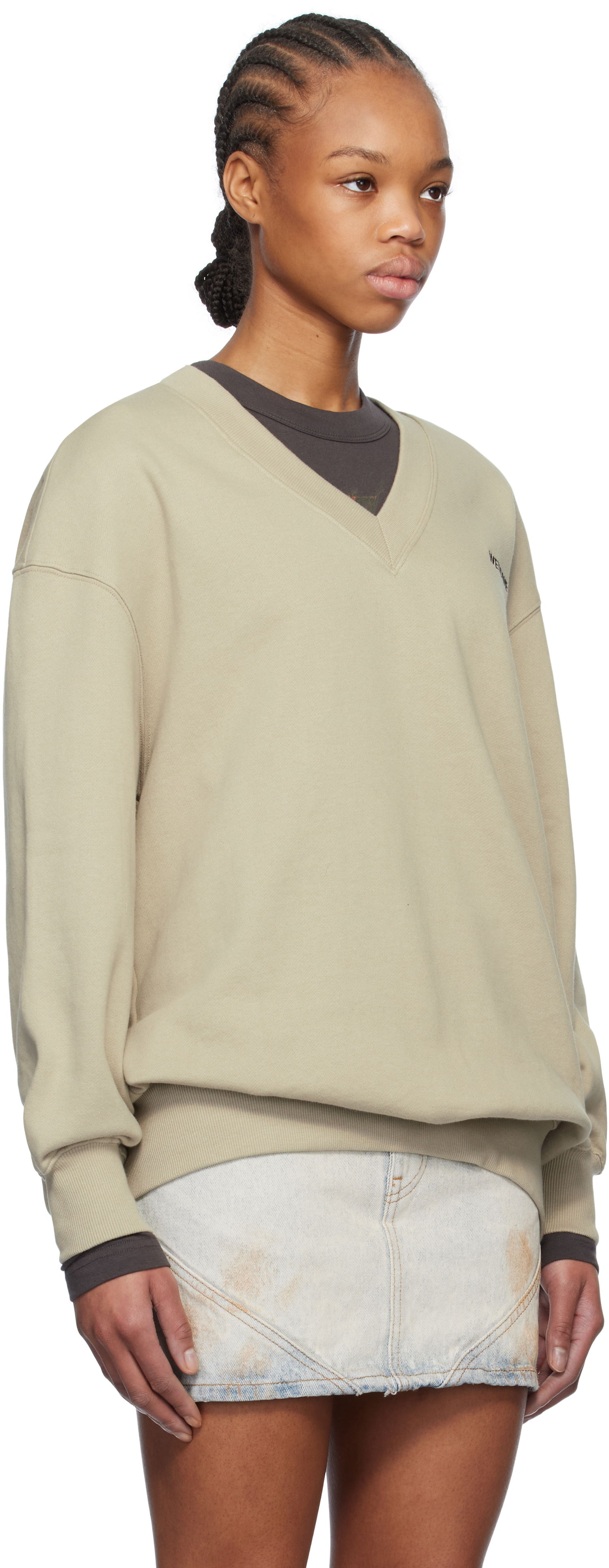 Sveter We11done We11done Oversized V-Neck Sweatshirt Béžová | WD-TS0-25-773-U-KK, 1