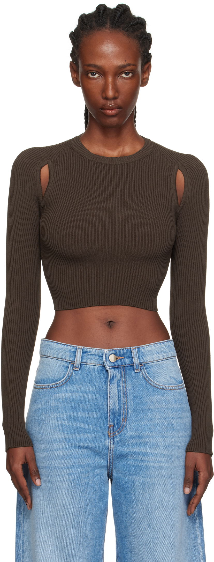 Sveter Max Mara Max Mara Ala Cutout Ribbed Knit Sweater Hnedá | 2511361173600