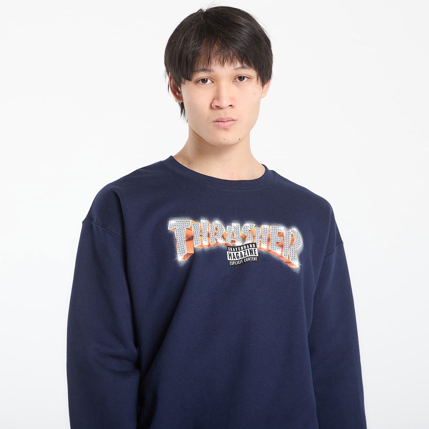 Mikina Thrasher Sweatshirt Explicit Crewneck Navy | 145847, 1