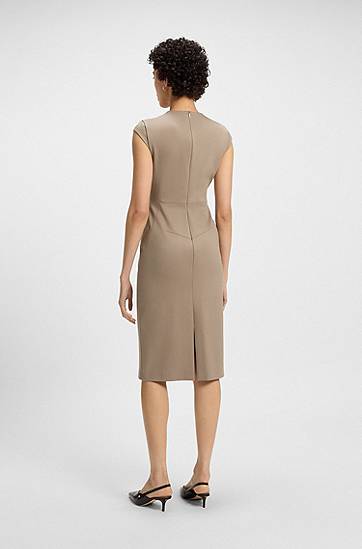 Šaty BOSS Cap-Sleeve Stretch Dress Béžová | 50541987, 1