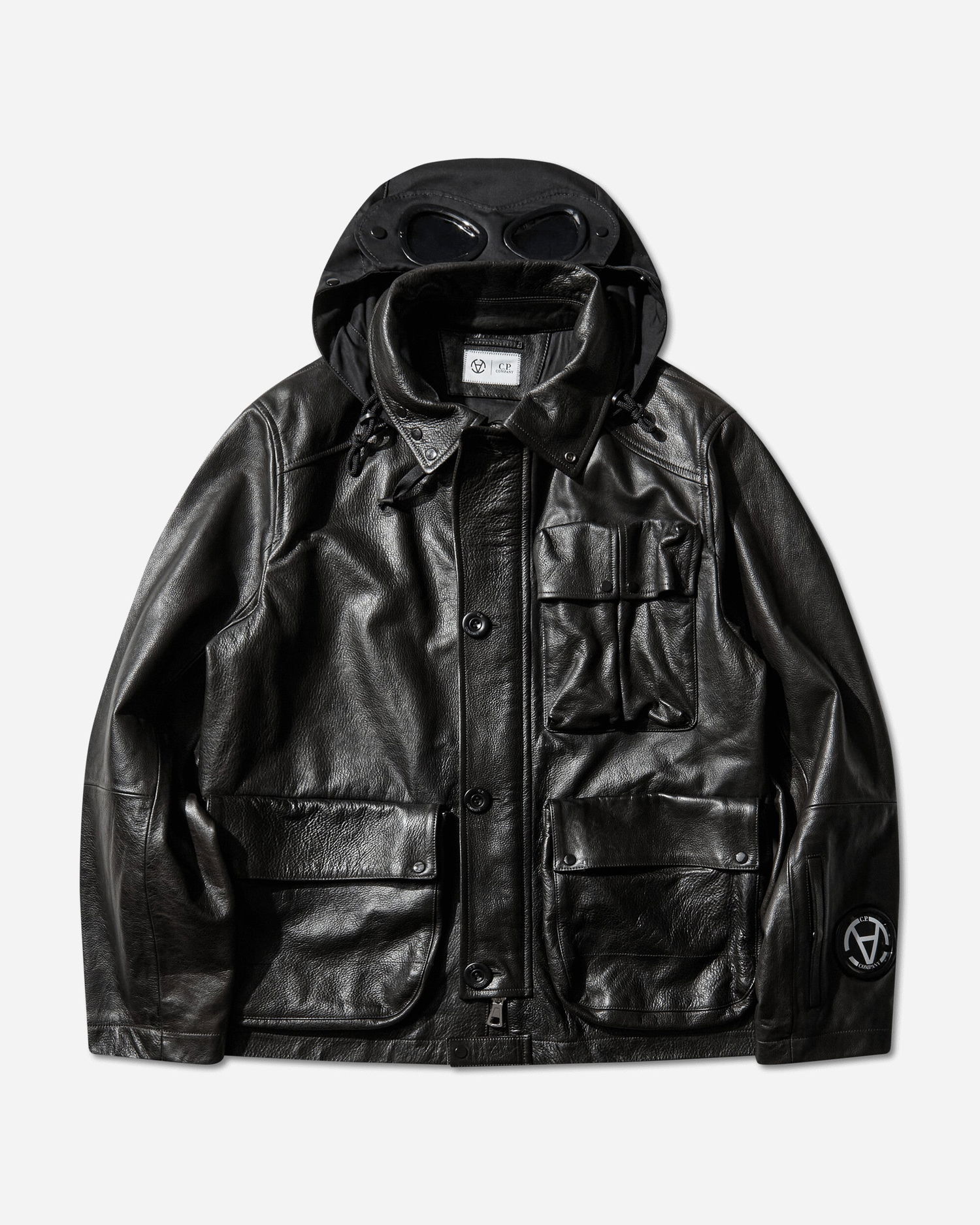 Bunda C.P. Company Slam Jam Leather Mille Jacket with Goggle Hood Čierna | 19CSOW700S 001, 1