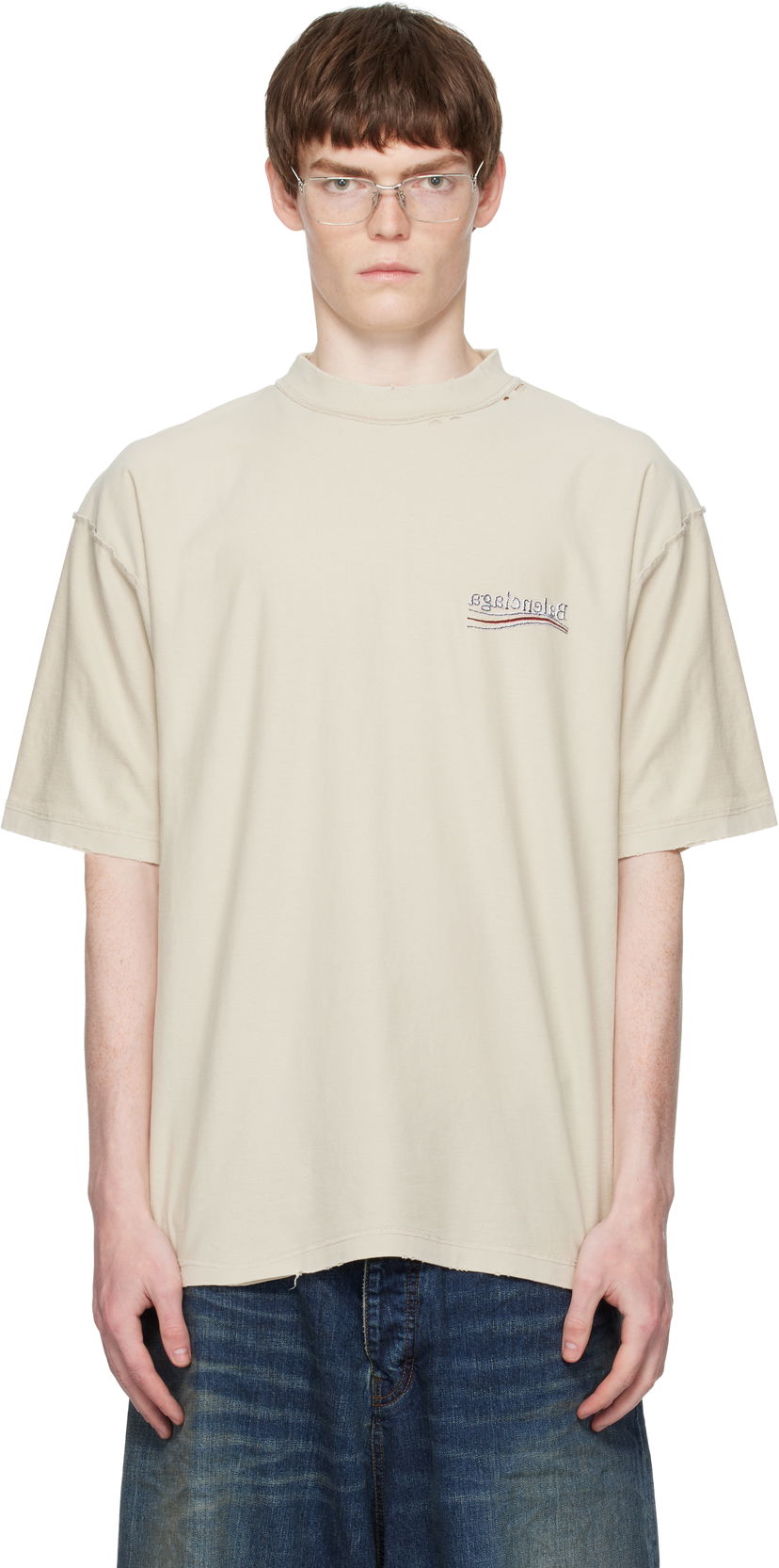 Tričko Balenciaga Balenciaga Political Campaign Inside-Out T-Shirt Béžová | 830247TSVF38573