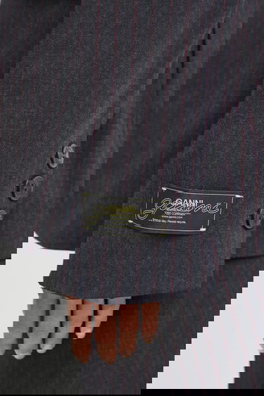 Bunda GANNI Asymmetric Pinstripe Blazer Šedá | W0578, 3