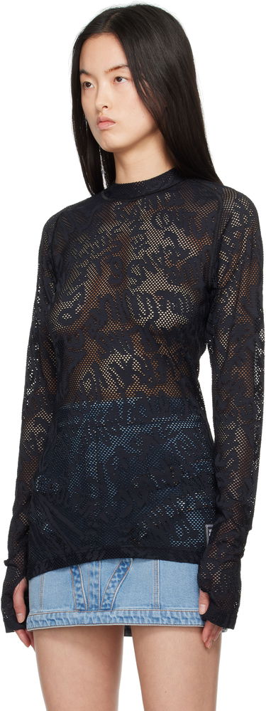 Sveter Versace Versace Jeans Couture Fishnet Long Sleeve T-Shirt Čierna | E78GAH611_EJ0200, 3