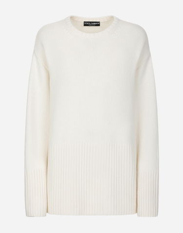 Sveter Dolce & Gabbana Cashmere Sweater With Logo Embroidery Biela | FXX56ZJAWYPW0001, 0
