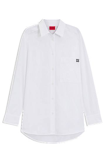 Košeľa BOSS Oversized-Fit Cotton Canvas Blouse with Embroidered Logo Biela | 50515741, 0