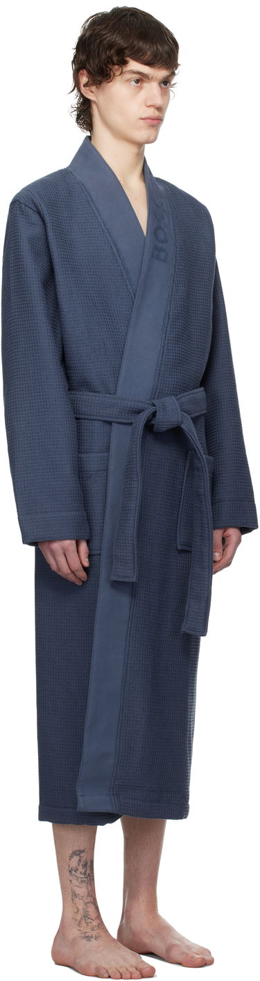 Pyžamo BOSS BOSS Waffle-Structure Dressing Robe Modrá | 50469787, 1