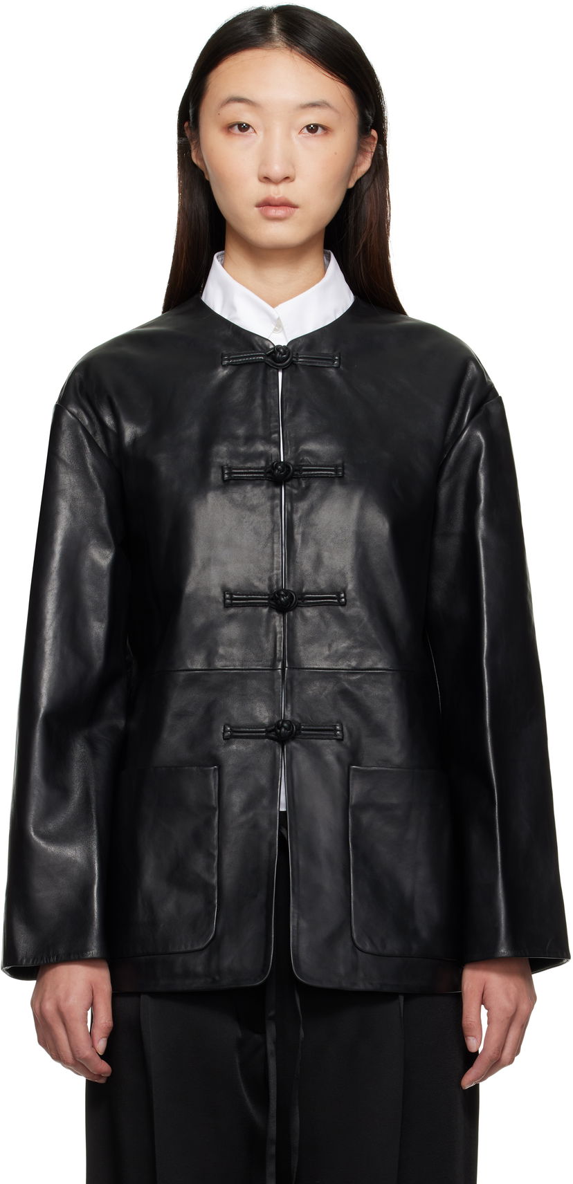 Bunda Róhe Róhe Mandarin Leather Jacket Čierna | 416-11-073
