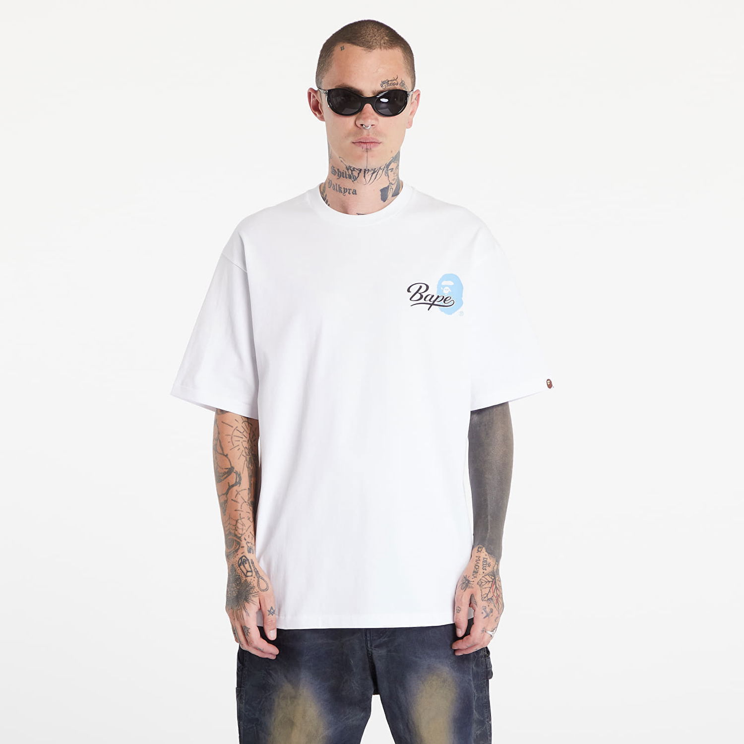 Tričko BAPE A BATHING APE Cursive College Logo Relaxed Fit Short Sleeve Tee White Biela | 001TEK801303M WHT, 0