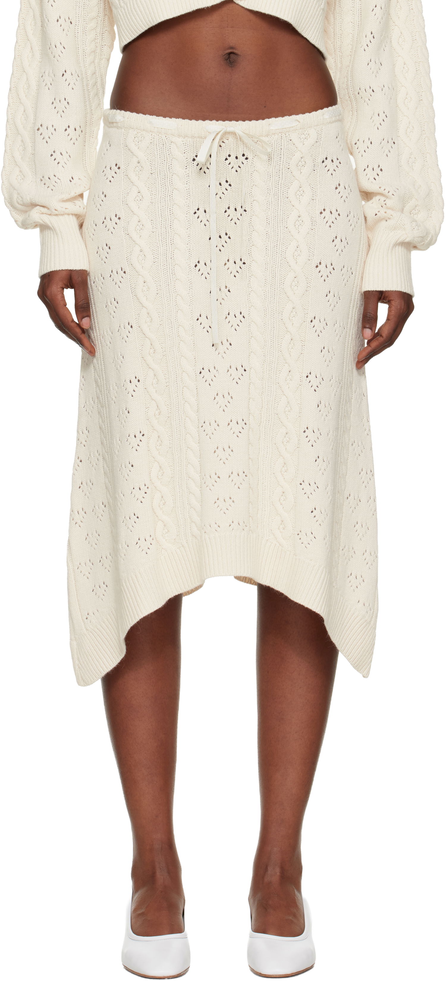 Sukňa GUIZIO Noah Wool Cable Knit Midi Skirt Biela | H25310S020, 0