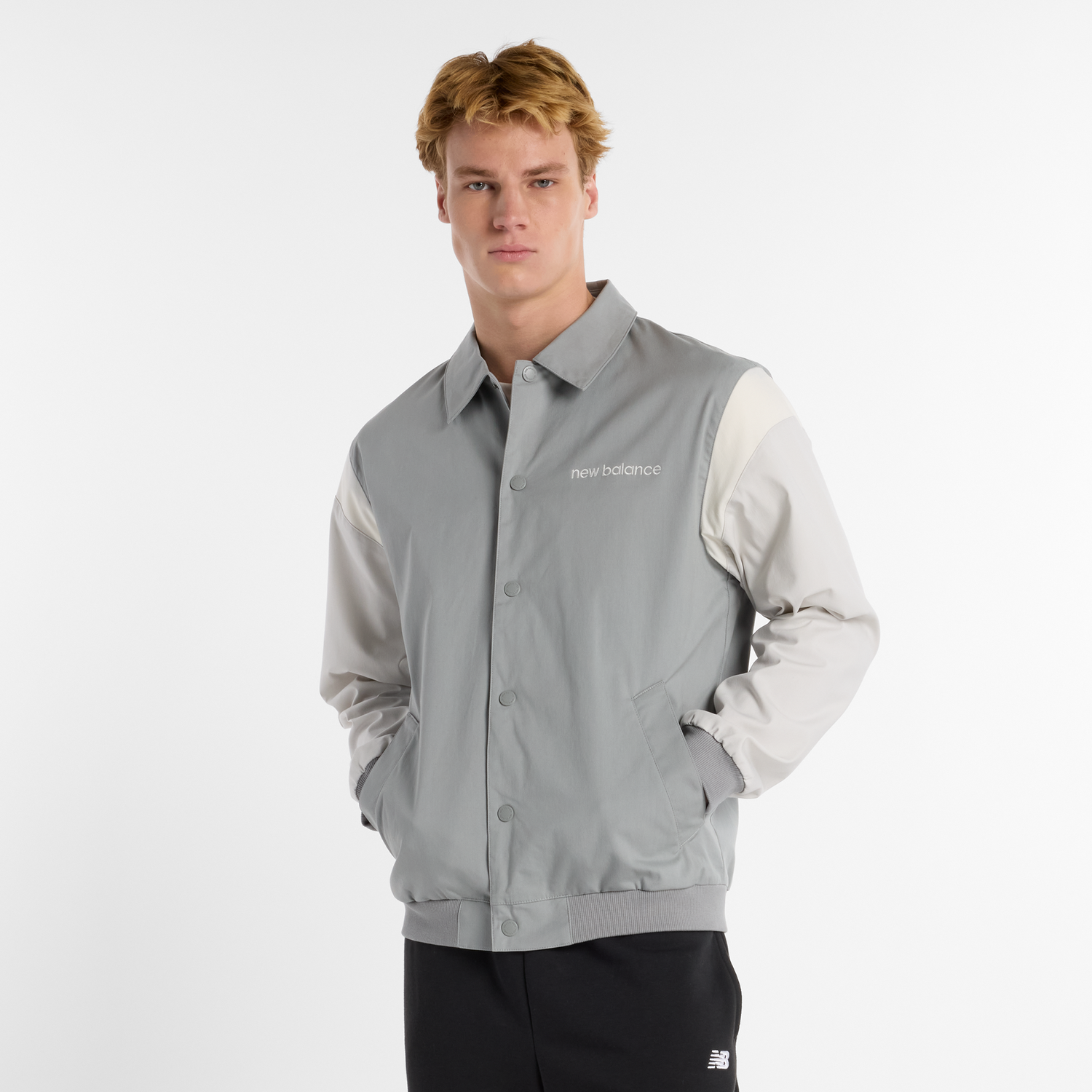 Bomber bunda New Balance Men's Coach Jacket Šedá | NBMO51507YST, 0