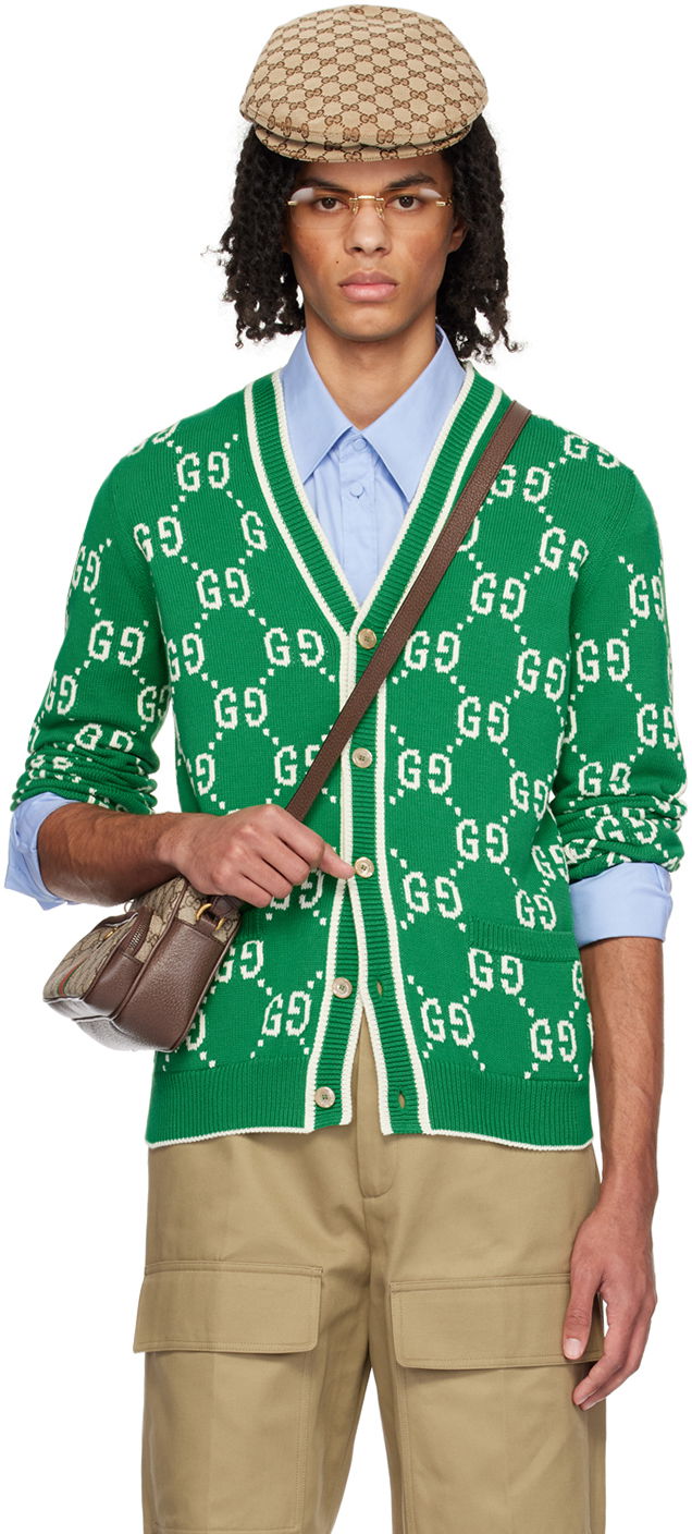 Sveter Gucci Intarsia Cardigan Zelené | 703943 XKCDF, 0