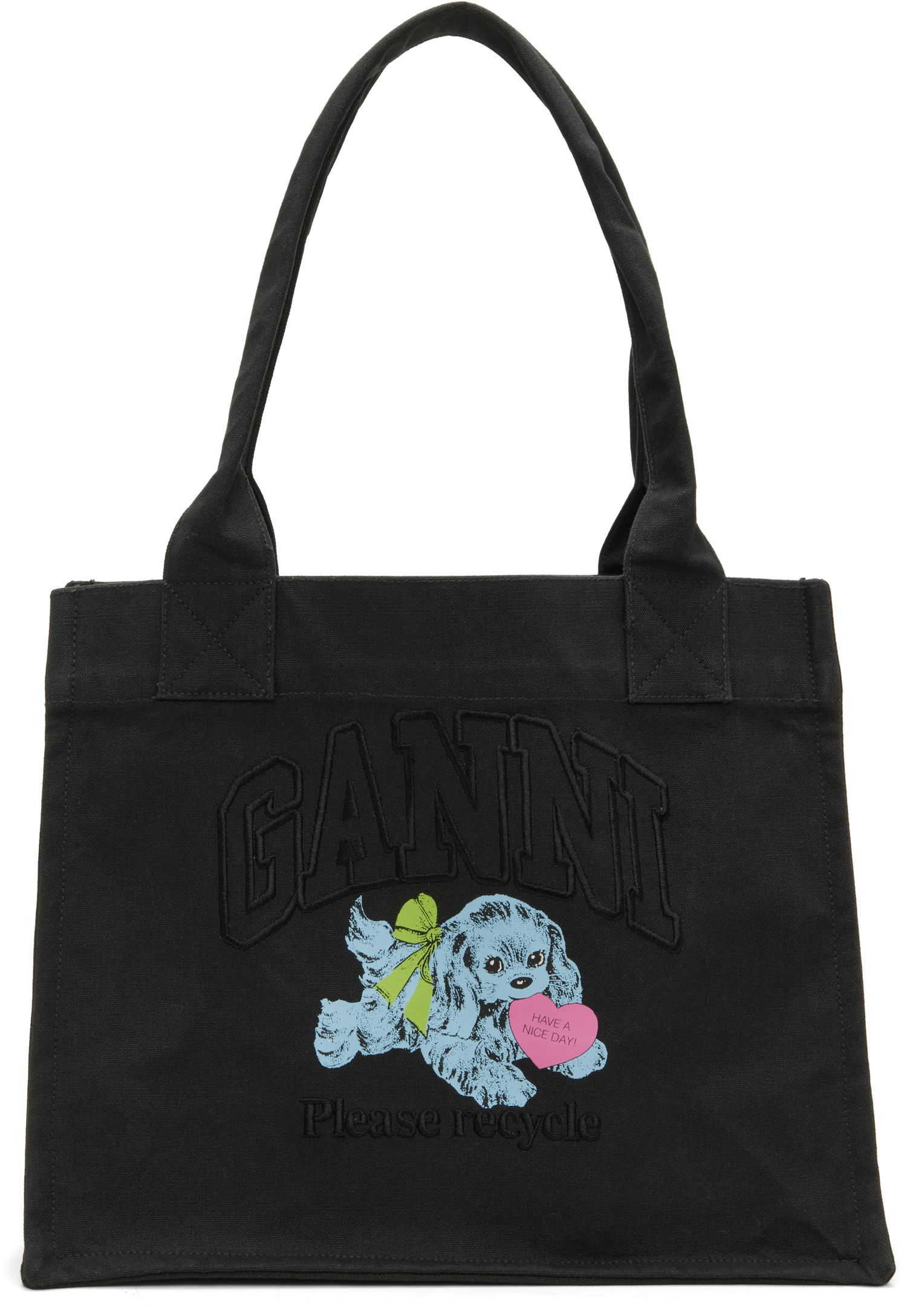 Tote bag GANNI Puppy Graphic 'Please Recycle' Large Tote Čierna | A7158, 0