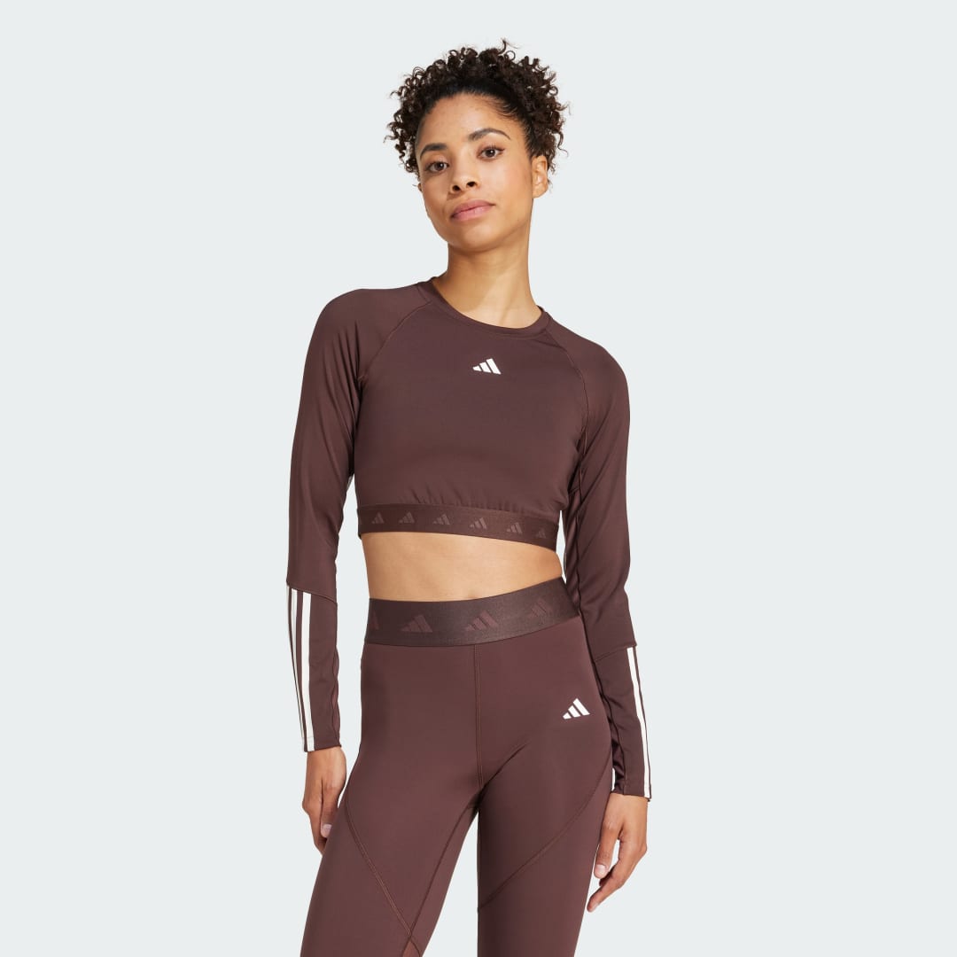 Crop Top adidas Performance Hyperglam Training Crop Long Sleeve T-Shirt Hnedá | IX3247, 0