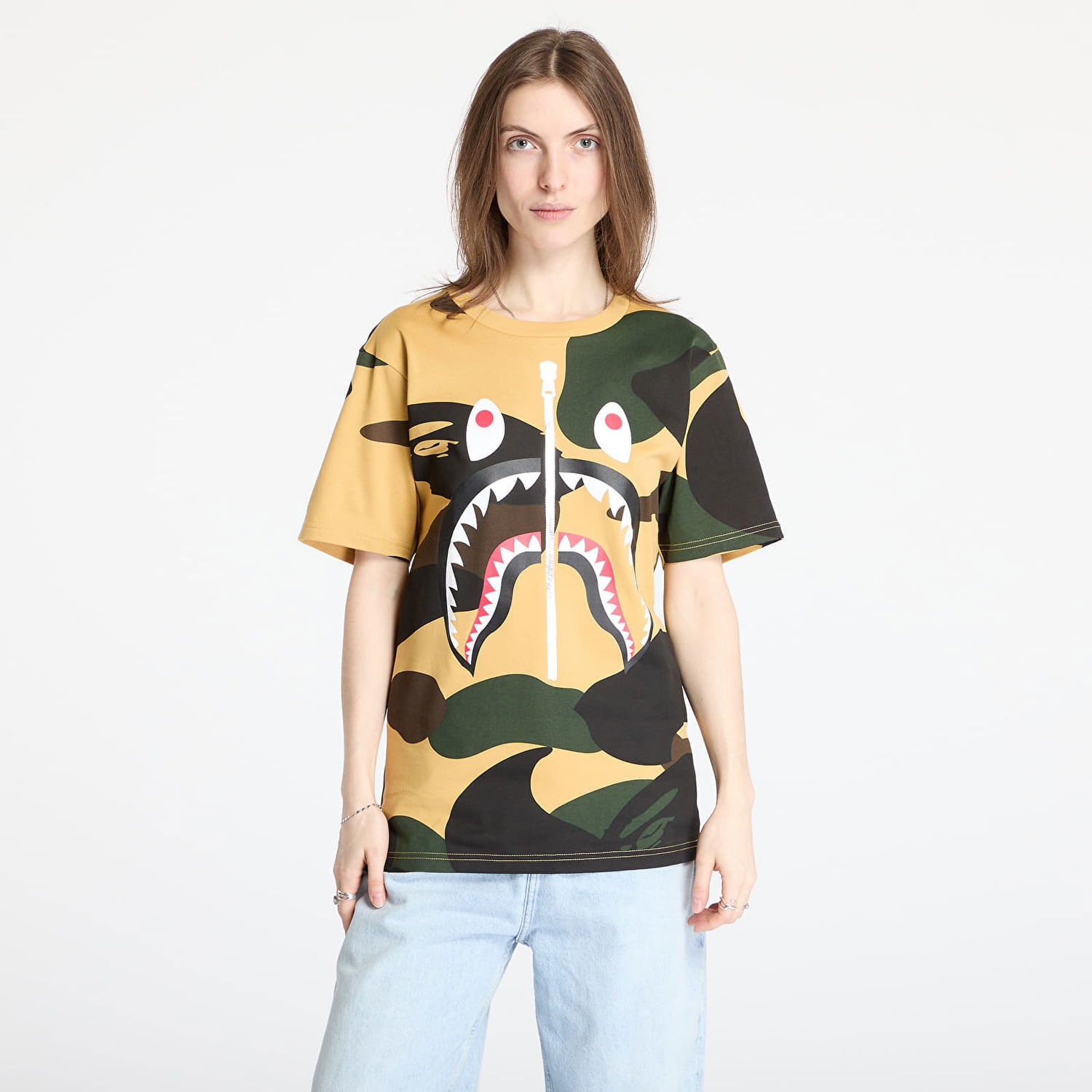Tričko BAPE A BATHING APE Giant 1St Camo Shark Graphic Tee Žltá | 001CSL301011MYEL, 0