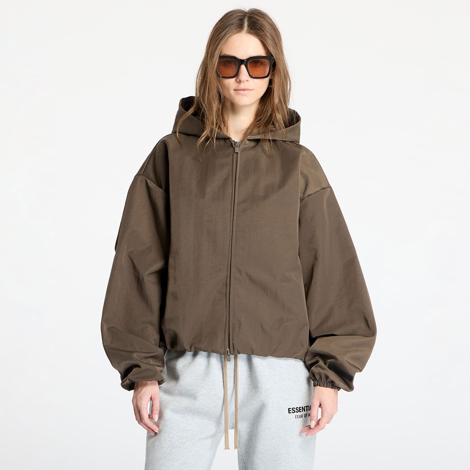 Textured Nylon Hooded Bomber Jacket