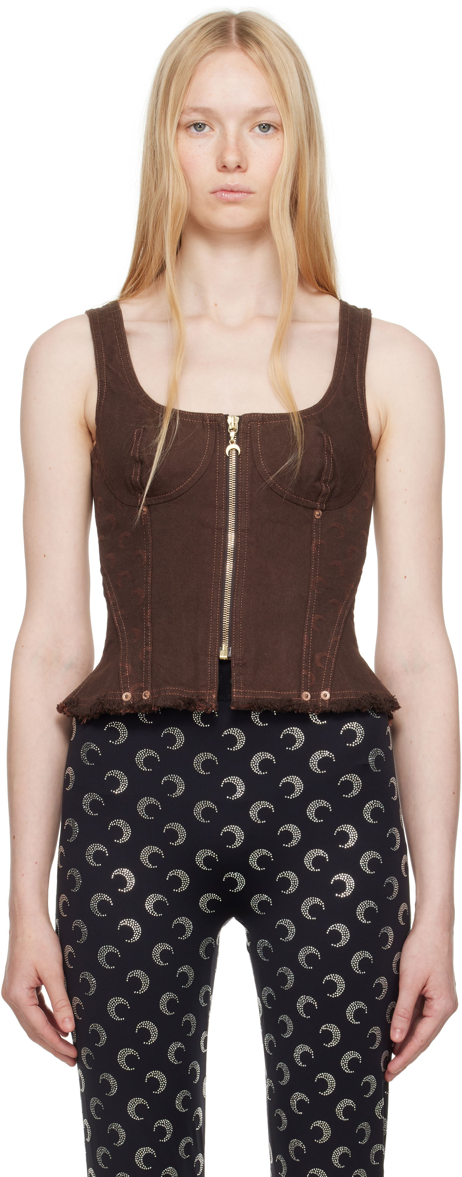 Crop Top Marine Serre Marine Serre Moon Jacquard Twill Corset Top Hnedá | WTO414A CWOV0063, 0