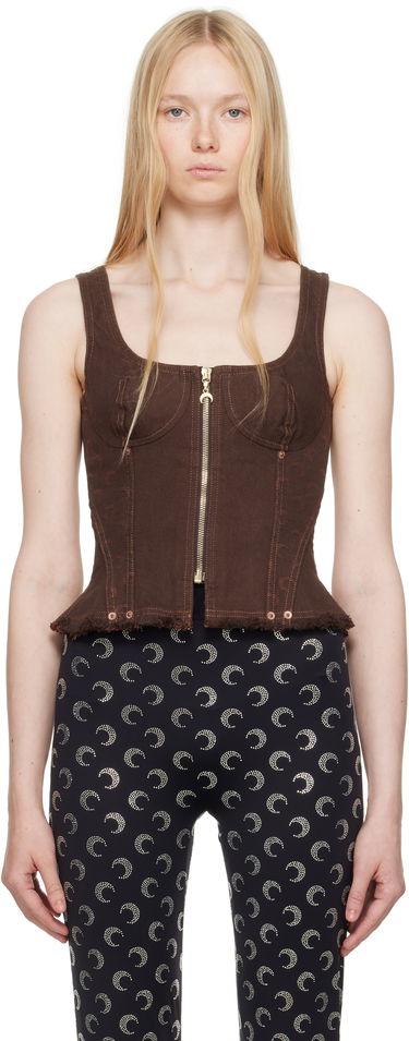 Crop Top Marine Serre Marine Serre Moon Jacquard Twill Corset Top Hnedá | WTO414A CWOV0063, 0