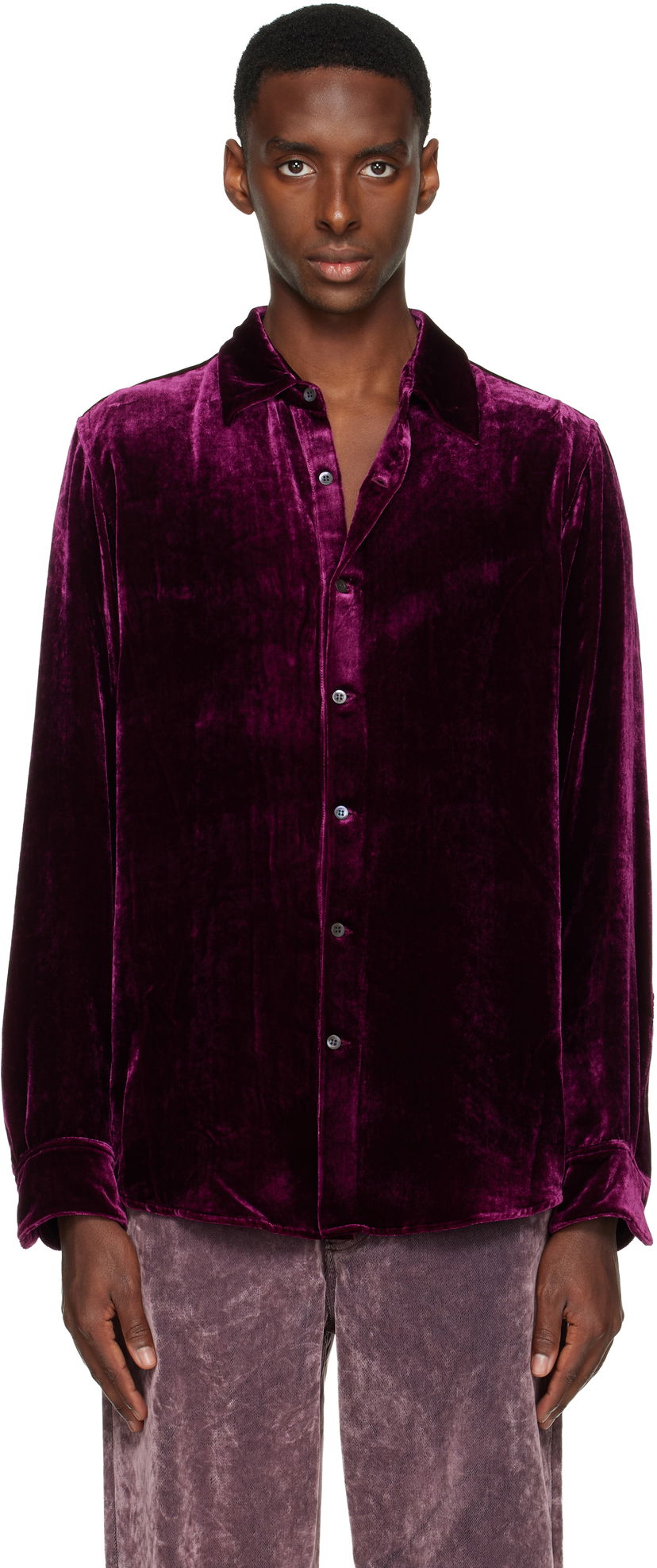 Košeľa Dries Van Noten Dries Van Noten Silk Velvet Long Sleeve Shirt Fialová | 252-020710-2282