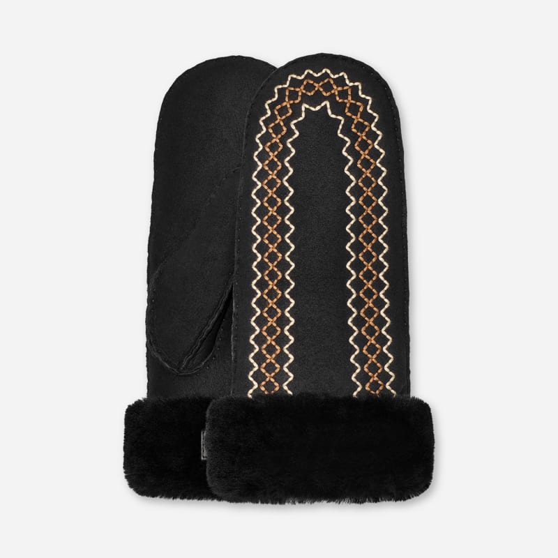 Rukavice UGG Embroidered Sheepskin Mittens Čierna | 100907-BLK, 0