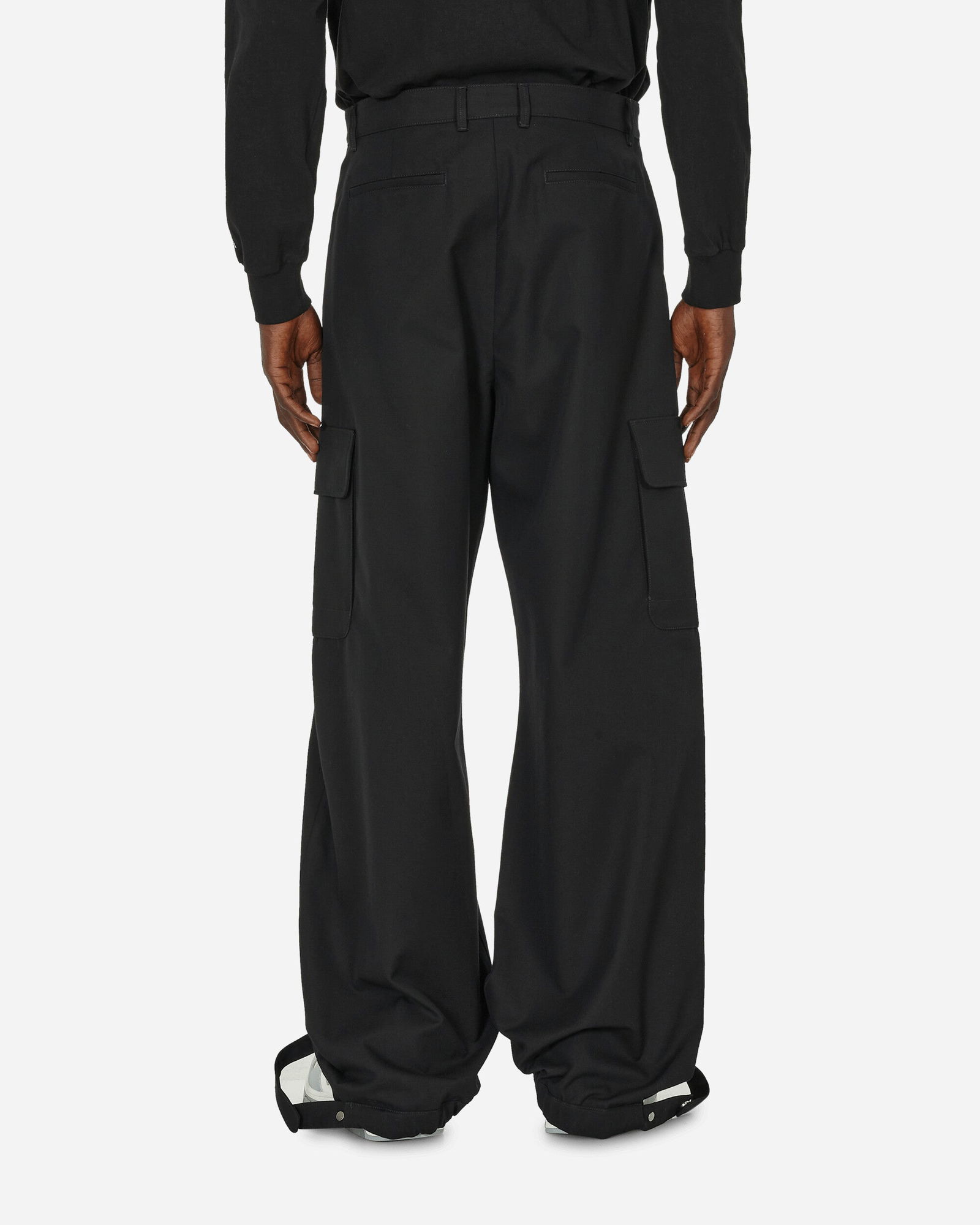 Embroidered Wool Cargo Pants Black