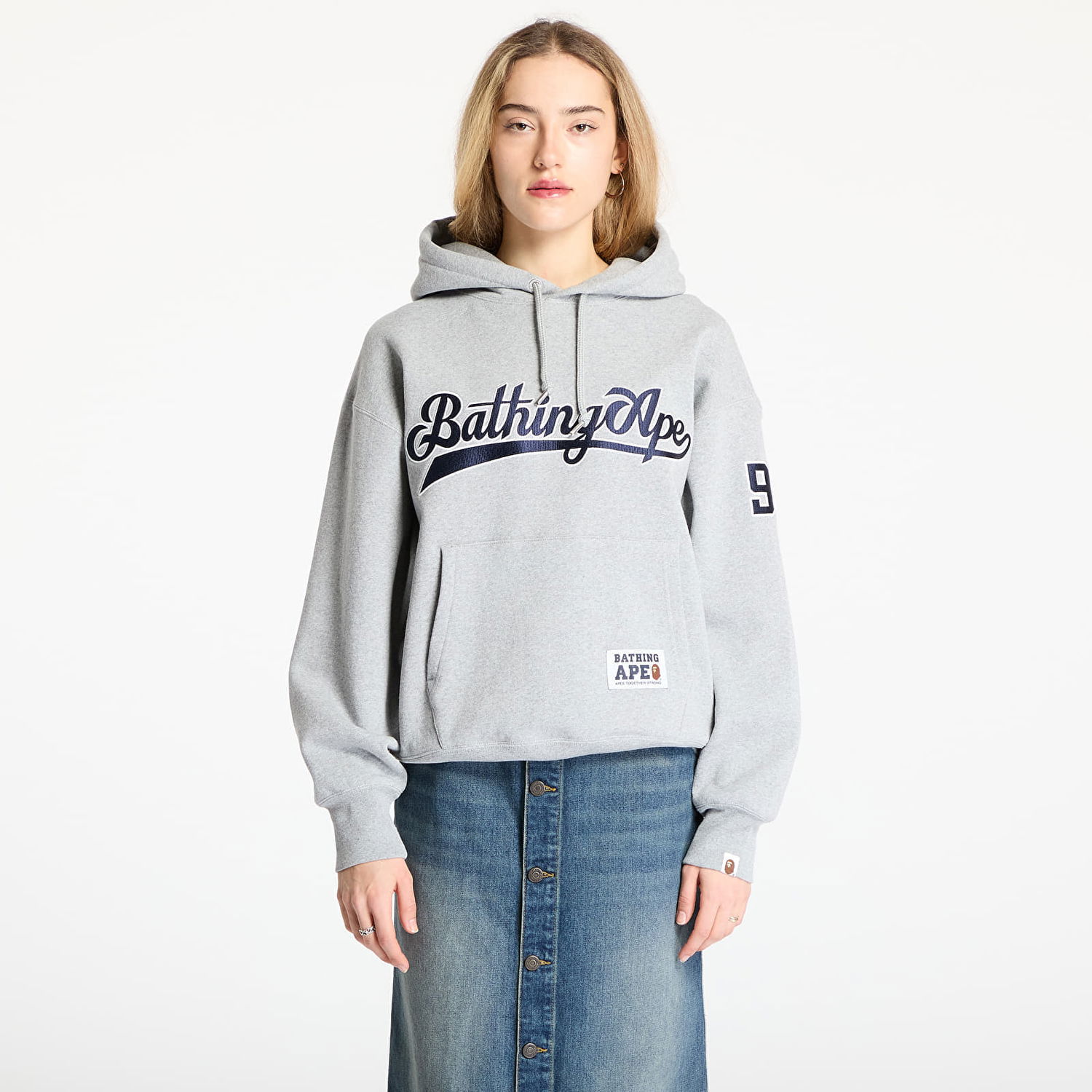 Mikina BAPE A BATHING APE Baseball Logo Relaxed Fit Pullover Hoodie Šedá | 001PPL301004MGRA, 1