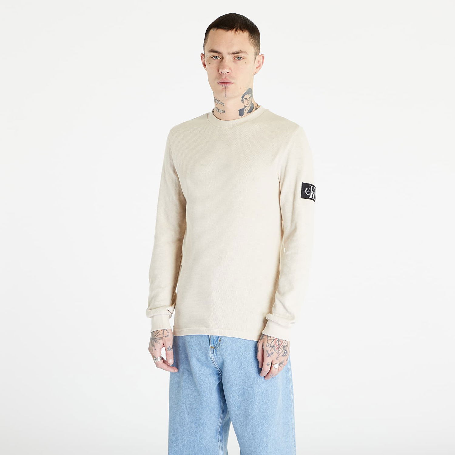 Tričko CALVIN KLEIN Monologo Badge Waffle Béžová | J30J316610 ACI, 0
