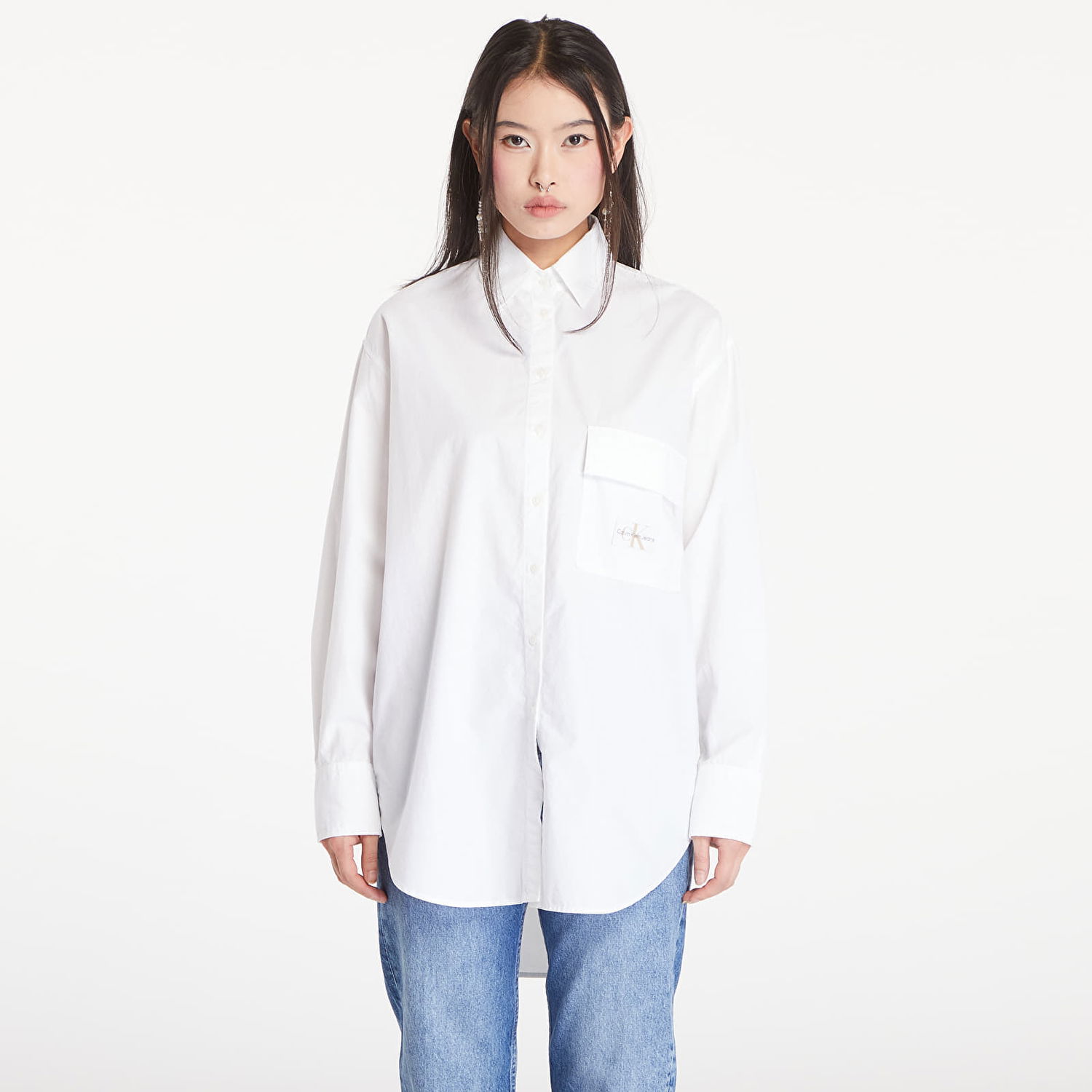 Košeľa CALVIN KLEIN Long Cotton Utility T-Shirt Bright White Biela | J20J223867 YAF, 0