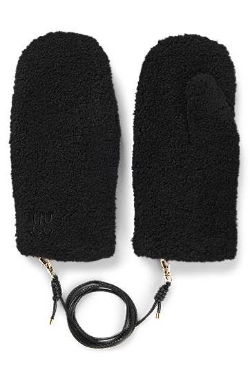 Rukavice BOSS Teddy mittens with faux-leather cord Čierna | 50548780, 0