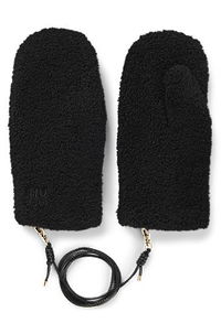 Teddy mittens with faux-leather cord