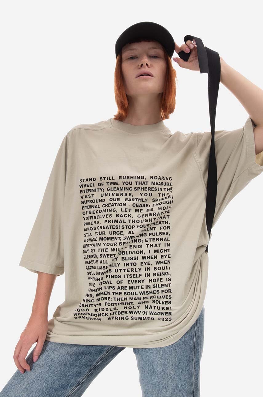 Tričko Rick Owens Knit Jumbo Short Sleeve T-Shirt with Wesendonck Lieder Wagner Print from DRKSHDW Spring Summer 2023 Collection Béžová | DU01C6274.RNEP3.PEARL, 0