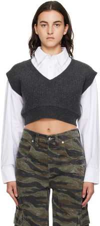 Alexanderwang.t Layered Cropped Vest with V-Neck and Button-Down Shirt