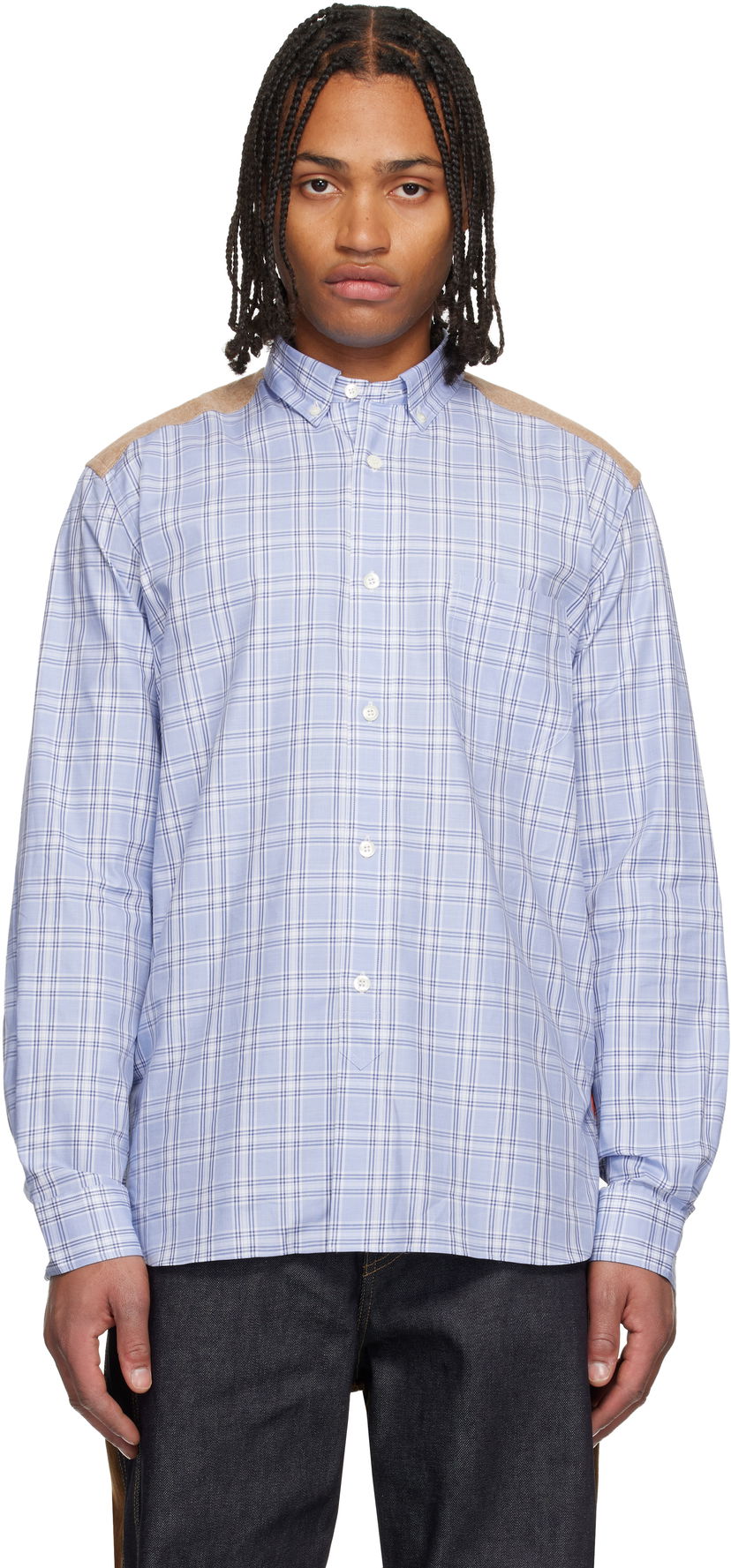 Košeľa Junya Watanabe Junya Watanabe Plaid Shirt Quilted Shoulder Modrá | WP-B012-051