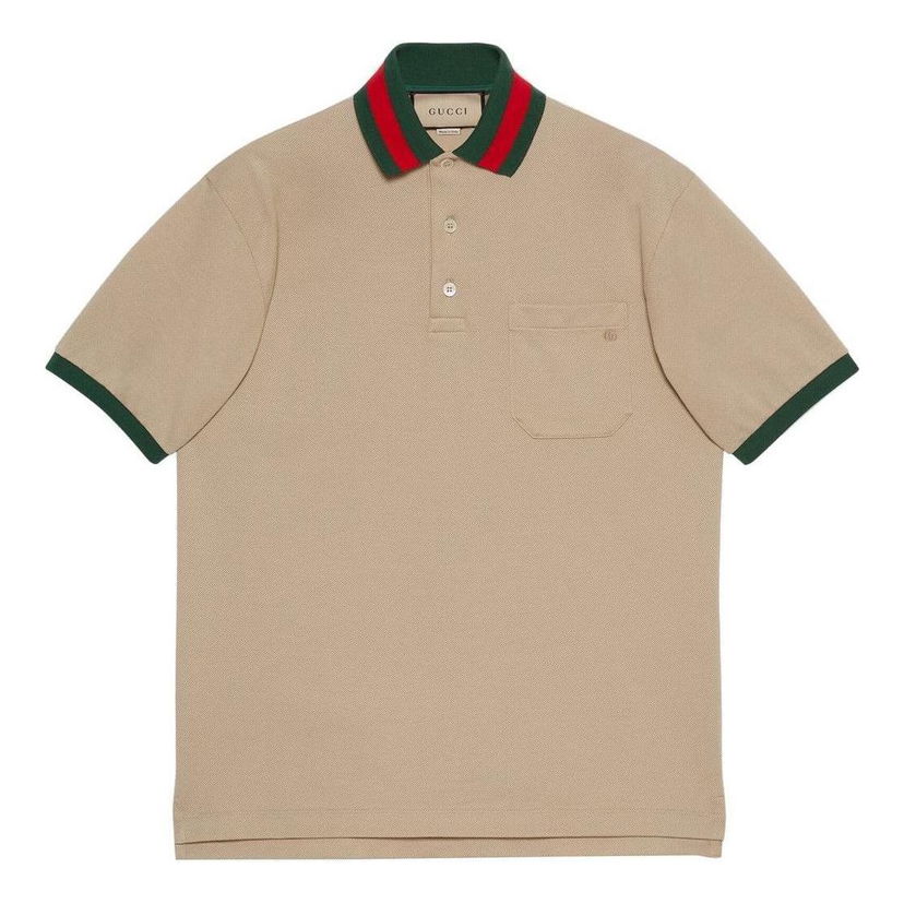 Polo tričko Gucci Web Collar Cotton Piquet Polo Béžová | 701735-XJELJ-2219