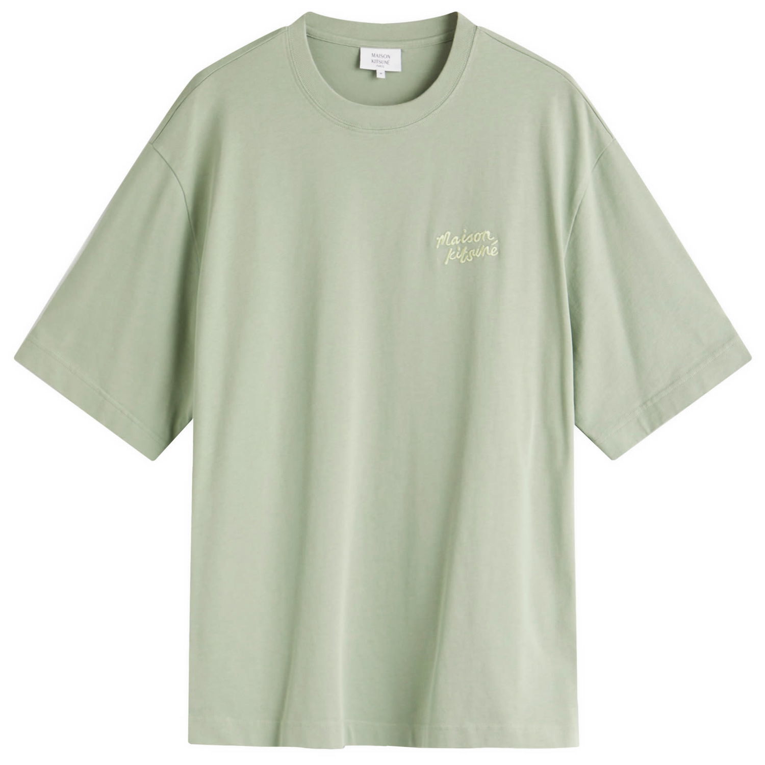Tričko MAISON KITSUNÉ Maison Kitsuné Handwriting Embroidery Oversize T-Shirt, Large Zelené | OM00123KJ0119-0078, 0