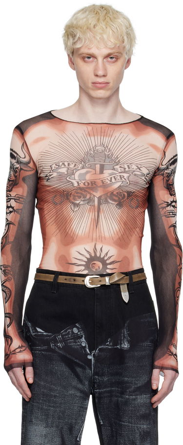 Tričko Jean Paul Gaultier Jean Paul Gaultier Tattoo Print Mesh Long Sleeve T-Shirt Hnedá | 23/15-U-TO118-T538-636000, 0