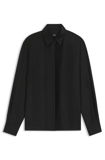 Košeľa BOSS Regular-fit tuxedo-inspired blouse with pintuck pleats Čierna | 50548399, 0